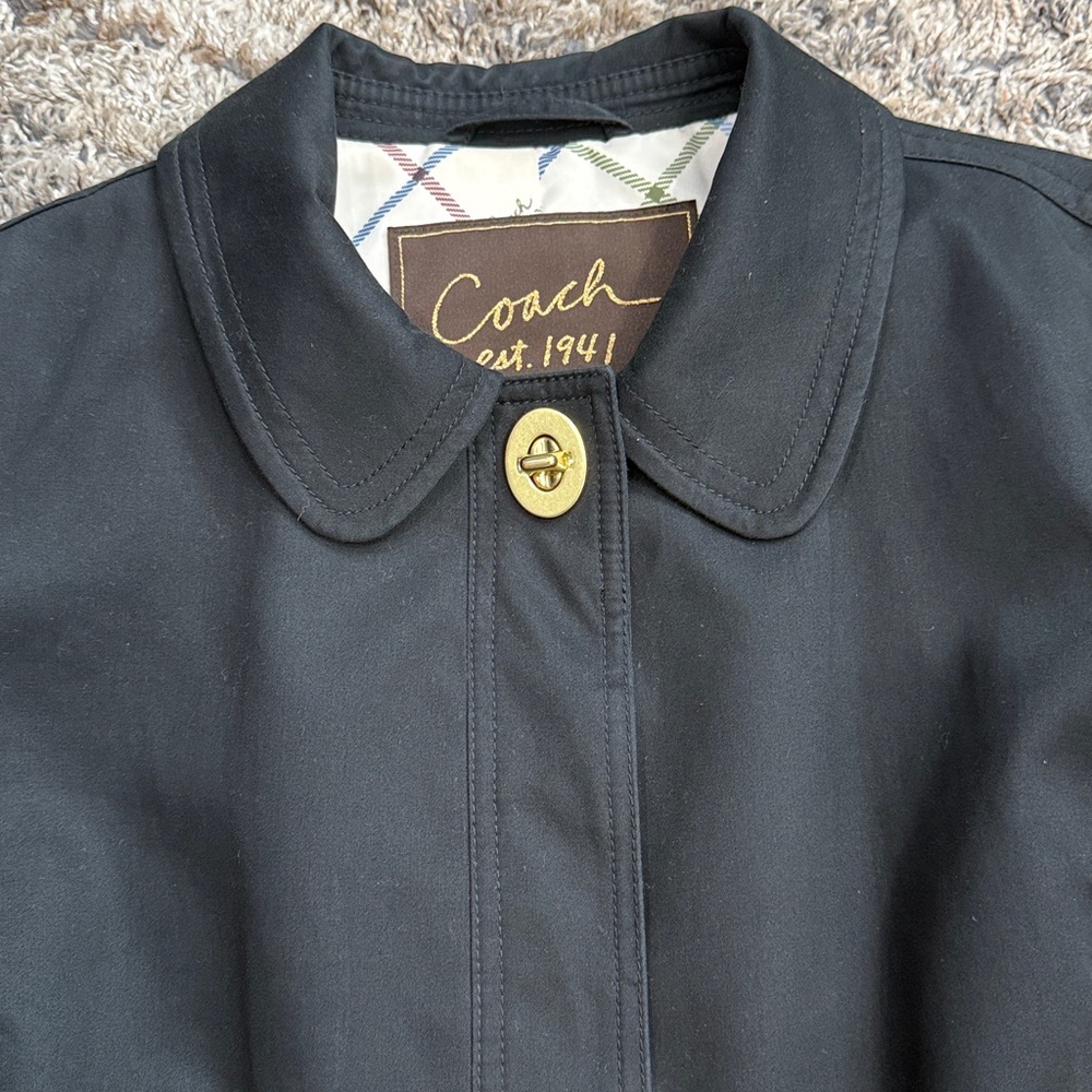 VINTAGE Coach Women's Black Trench Coat sz XL - Picture 3 of 14